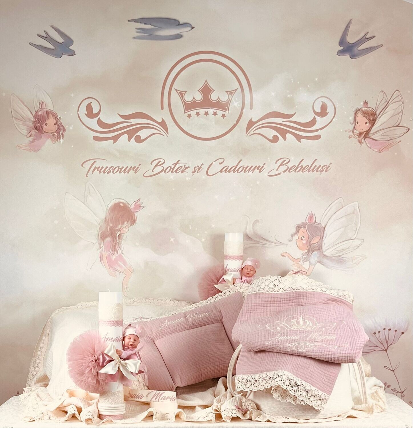 Trusou Botez Personalizat Muselina Royal  - Set Biserica Premium