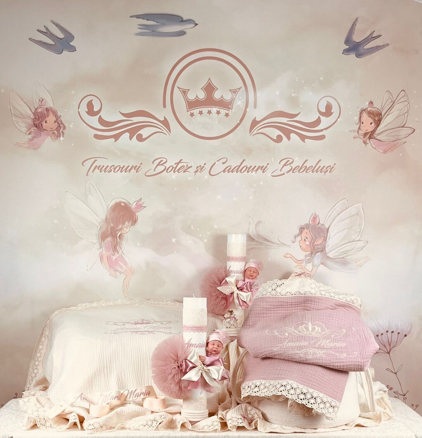 Trusou Botez Personalizat Muselina Royal  - Set Biserica Premium