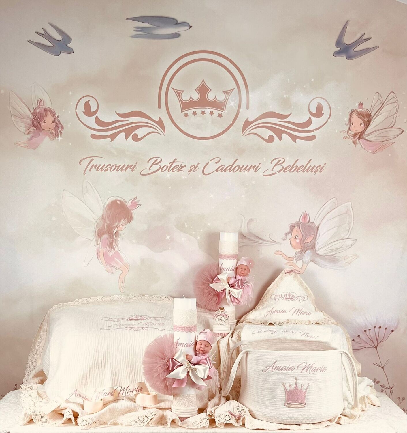 Trusou Botez Personalizat Muselina Royal  - Set Biserica Premium