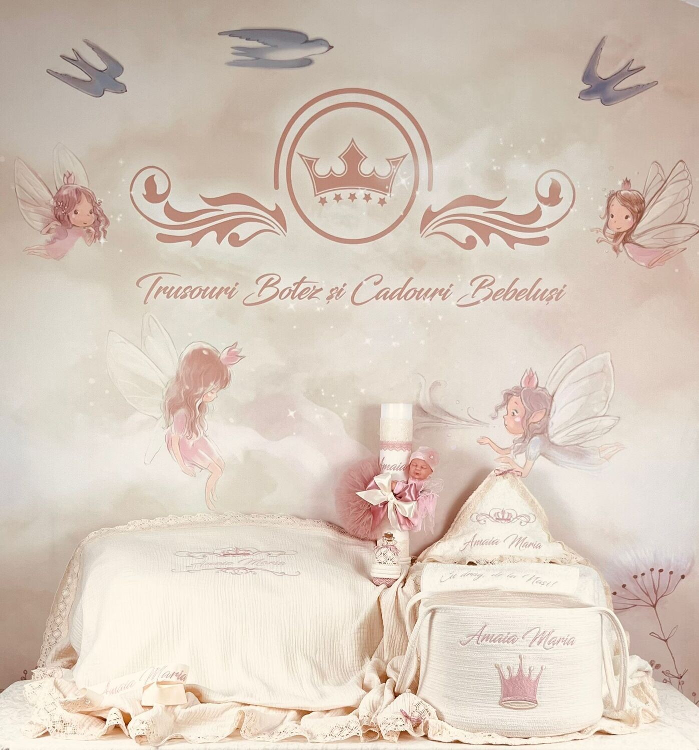 Trusou Botez Personalizat Muselina Royal  - Set Biserica Premium