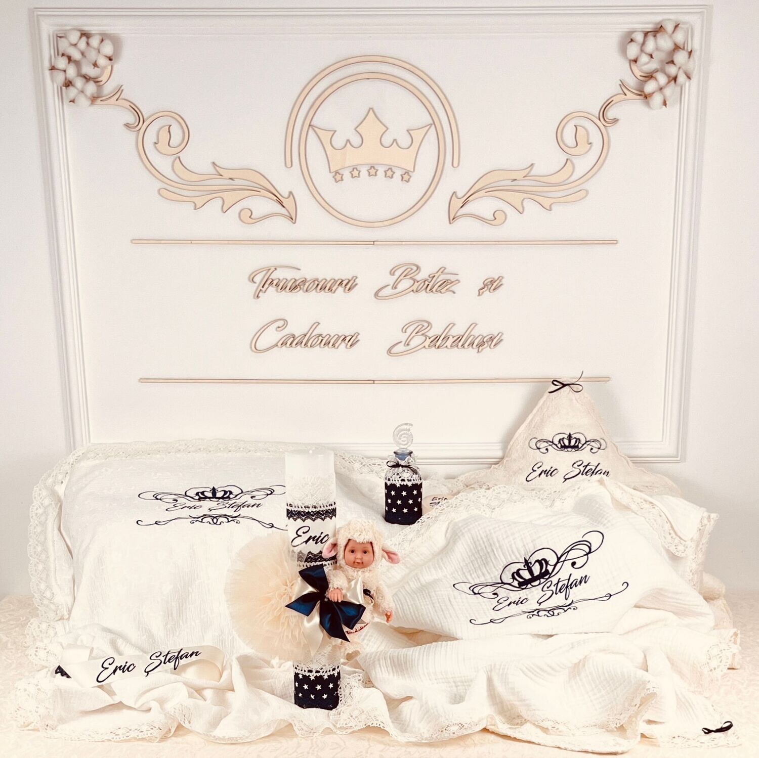 Trusou Botez Personalizat Muselina Oita - Set Biserica