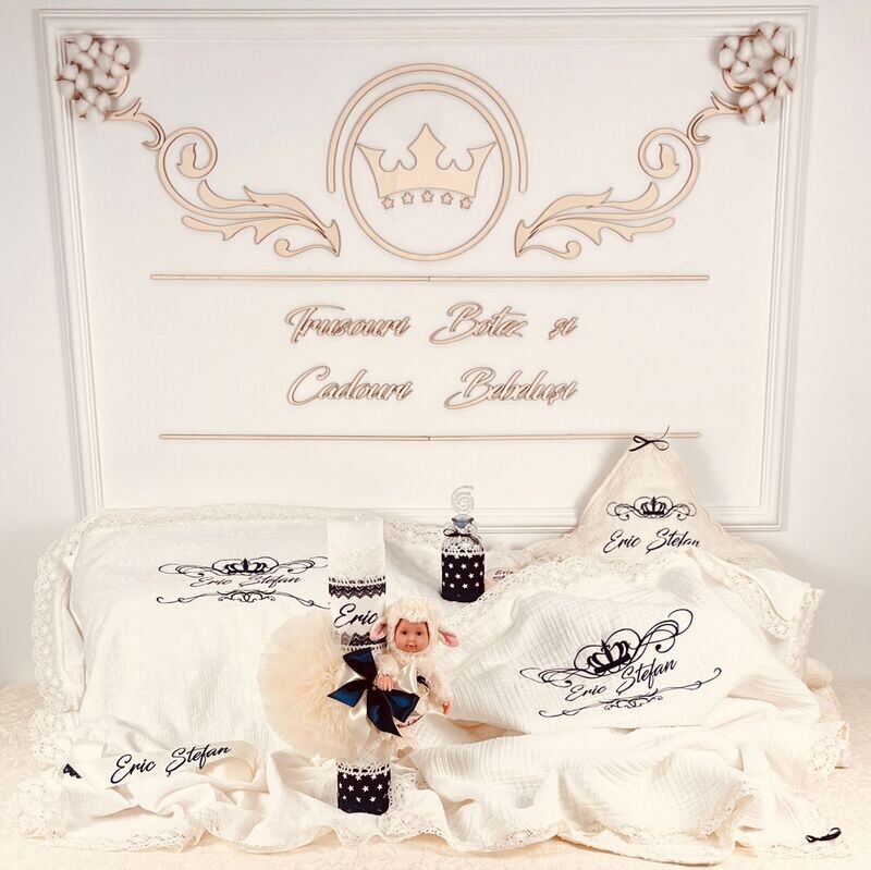 Trusou Botez Personalizat Muselina Oita - Set Biserica
