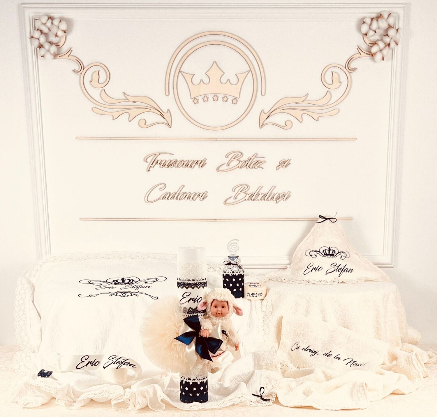 Trusou Botez Personalizat Muselina Oita - Set Biserica