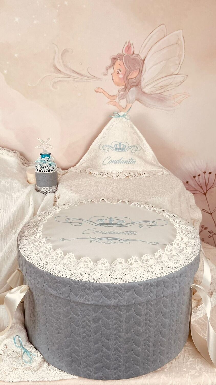 Trusou Botez Personalizat Muselina verde Aqua - Set Biserica