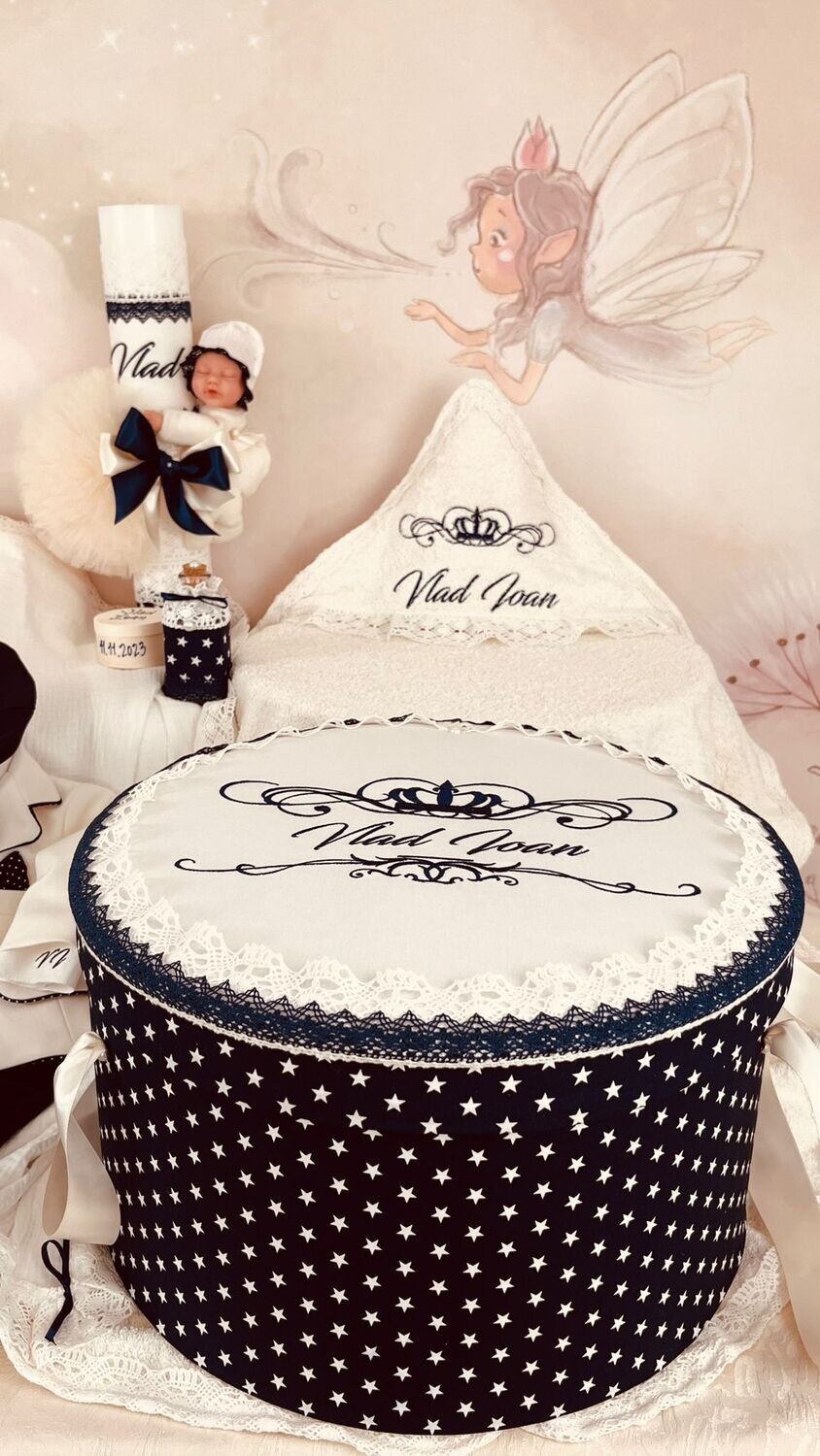 Trusou botez Muselina Royal Bleumarin - Set Biserica Premium