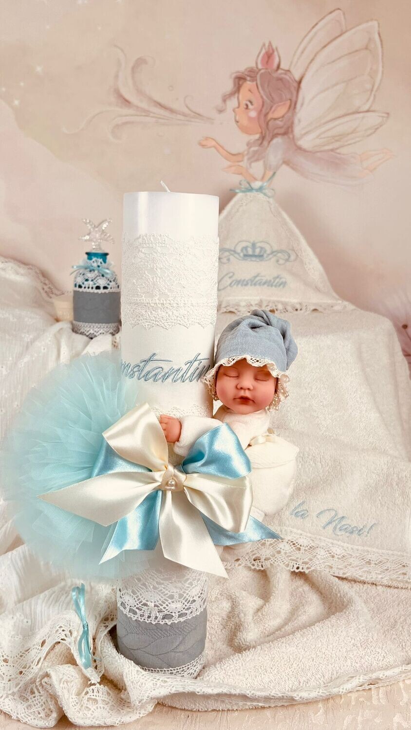 Trusou Botez Personalizat Muselina verde Aqua - Set Biserica