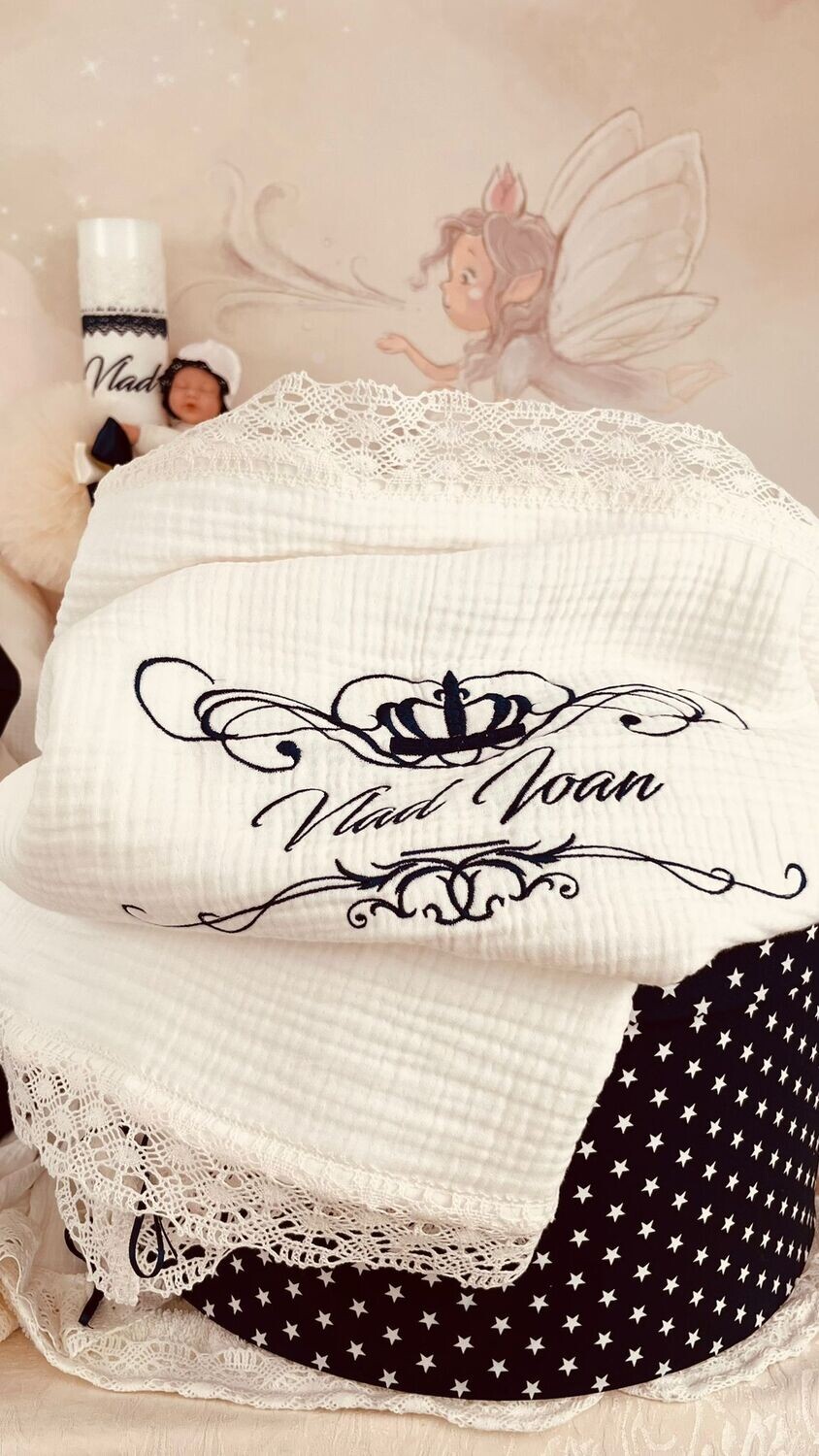 Trusou botez Muselina Royal Bleumarin - Set Biserica Premium
