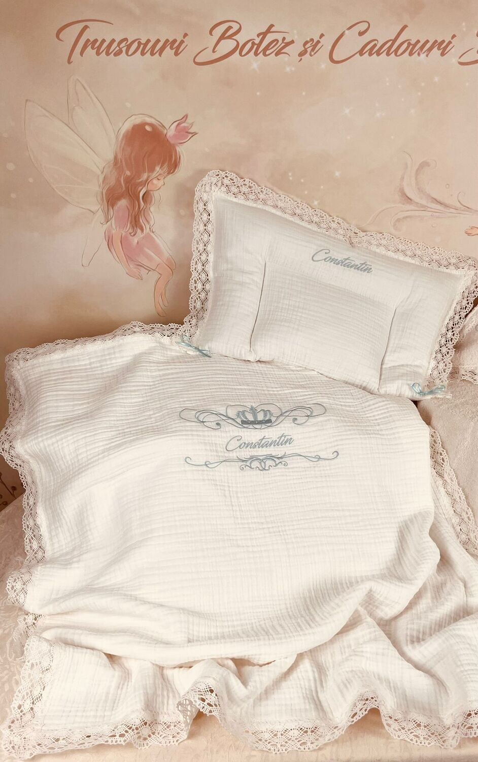 Set Cadou Botez Muselina verde Aqua