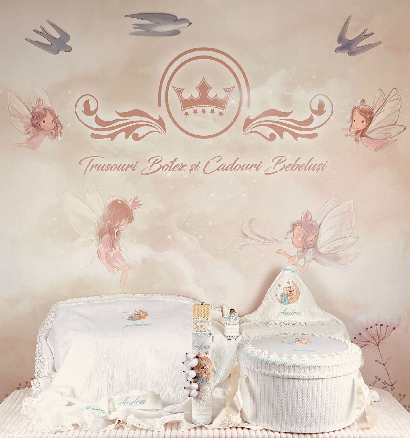 Trusou Botez Muselina Urs pe Luna nou - Set Biserica