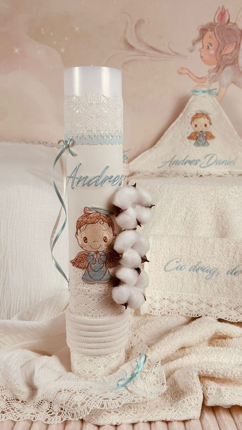 Trusou Botez Muselina Ingeras aqua - Set Biserica