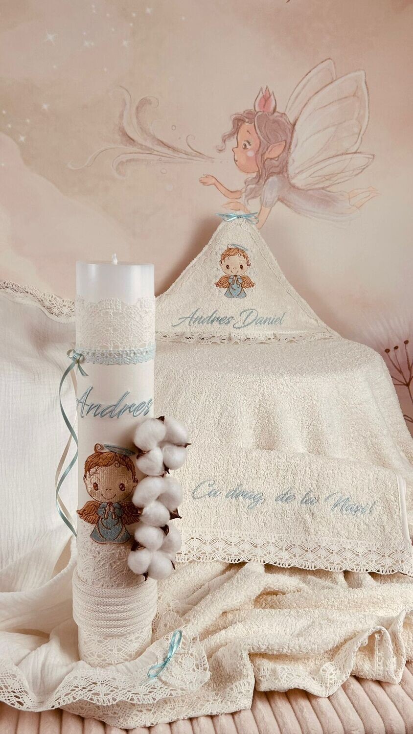 Trusou Botez Muselina Ingeras aqua - Set Biserica