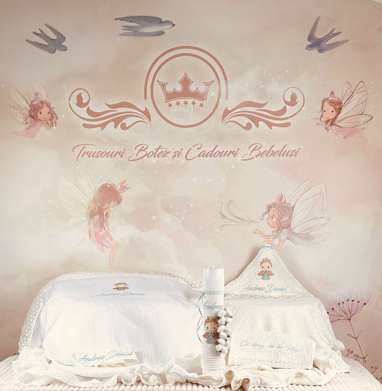 Trusou Botez Muselina Ingeras aqua - Set Biserica