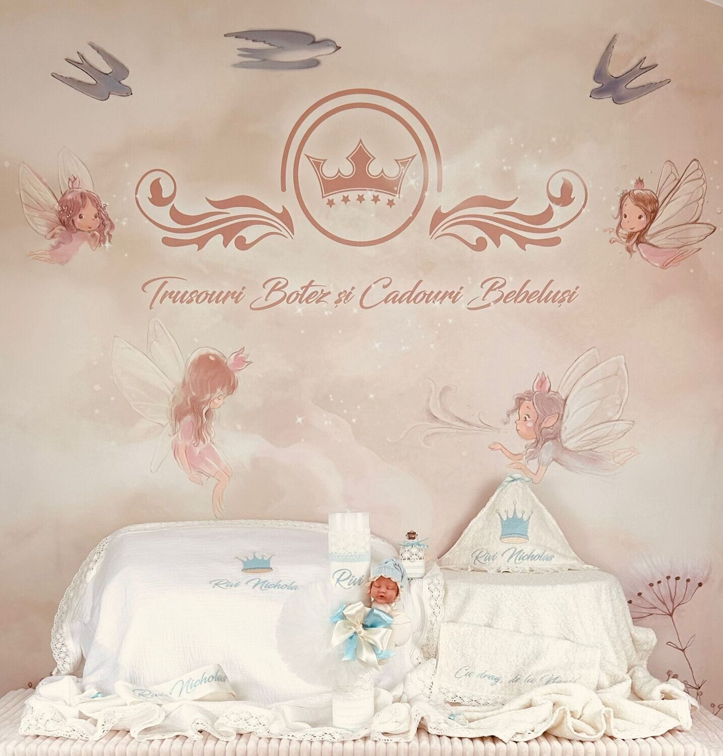 Trusou Botez Muselina Regal Aqua - Set Biserica