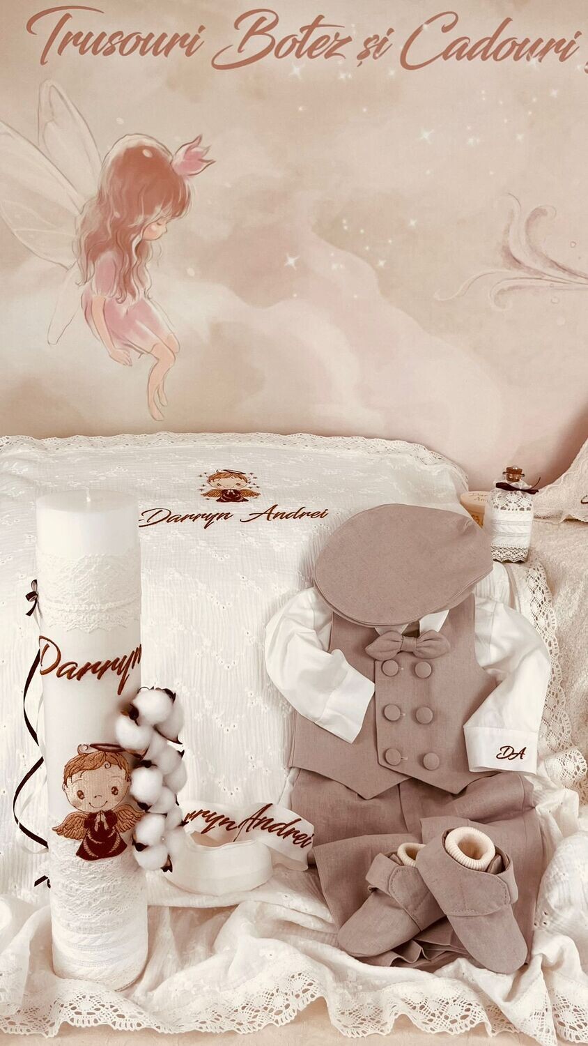 Trusou Botez Muselina Ingeras Brown - Set Biserica