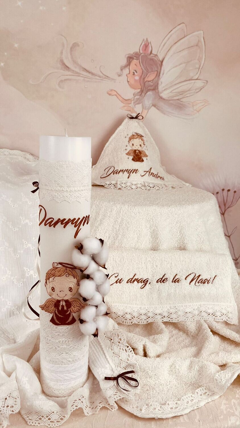 Trusou Botez Muselina Ingeras Brown - Set Biserica