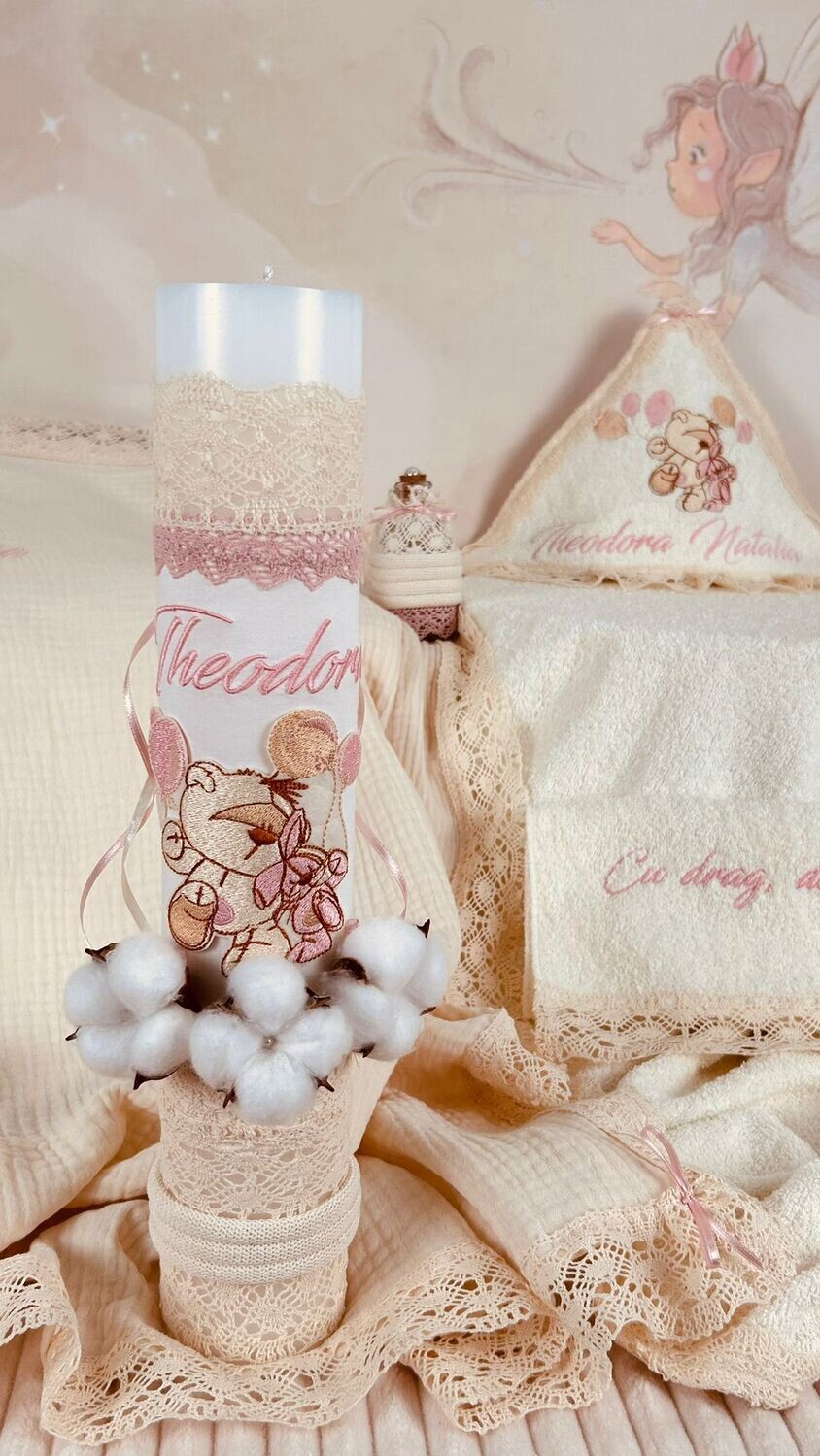 Trusou Botez Muselina Urs cu Baloane  Naty- Set Biserica