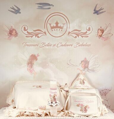 Trusou Botez Muselina Urs cu Baloane  Naty- Set Biserica