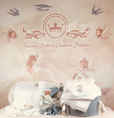 Trusou Botez Muslin Ingeras aqua - Set Biserica Premium
