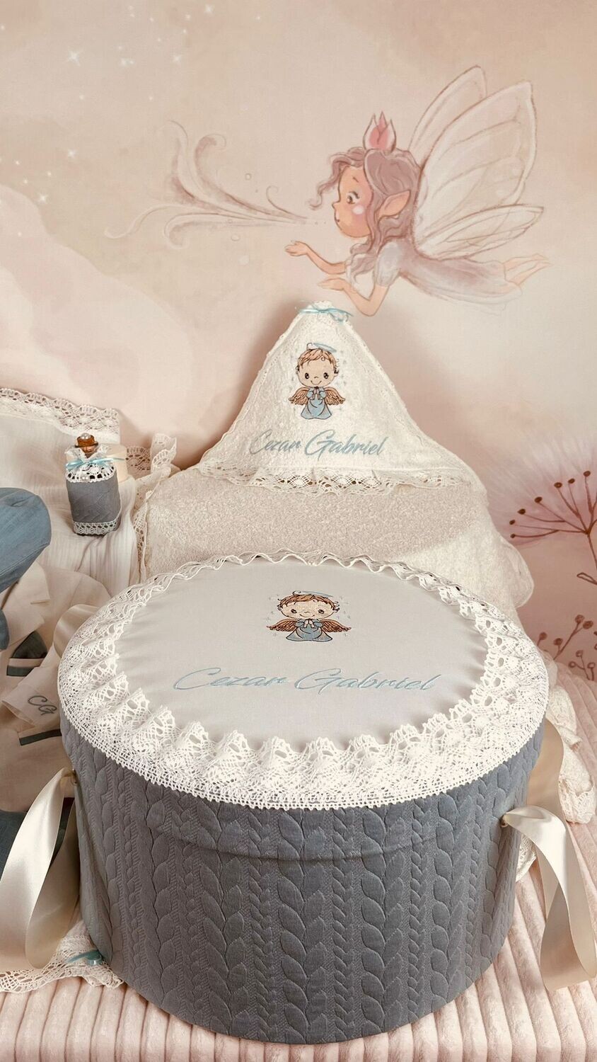 Trusou Botez Muslin Ingeras aqua - Set Biserica Premium