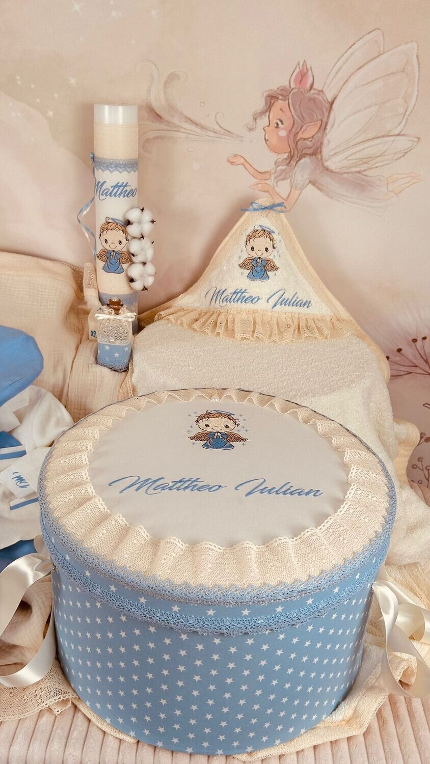 Trusou Botez Muselina Ingeras bleu - Set Biserica Premium
