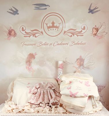 Trusou Muselina Botez Fluturi Iris - Set Biserica Premium