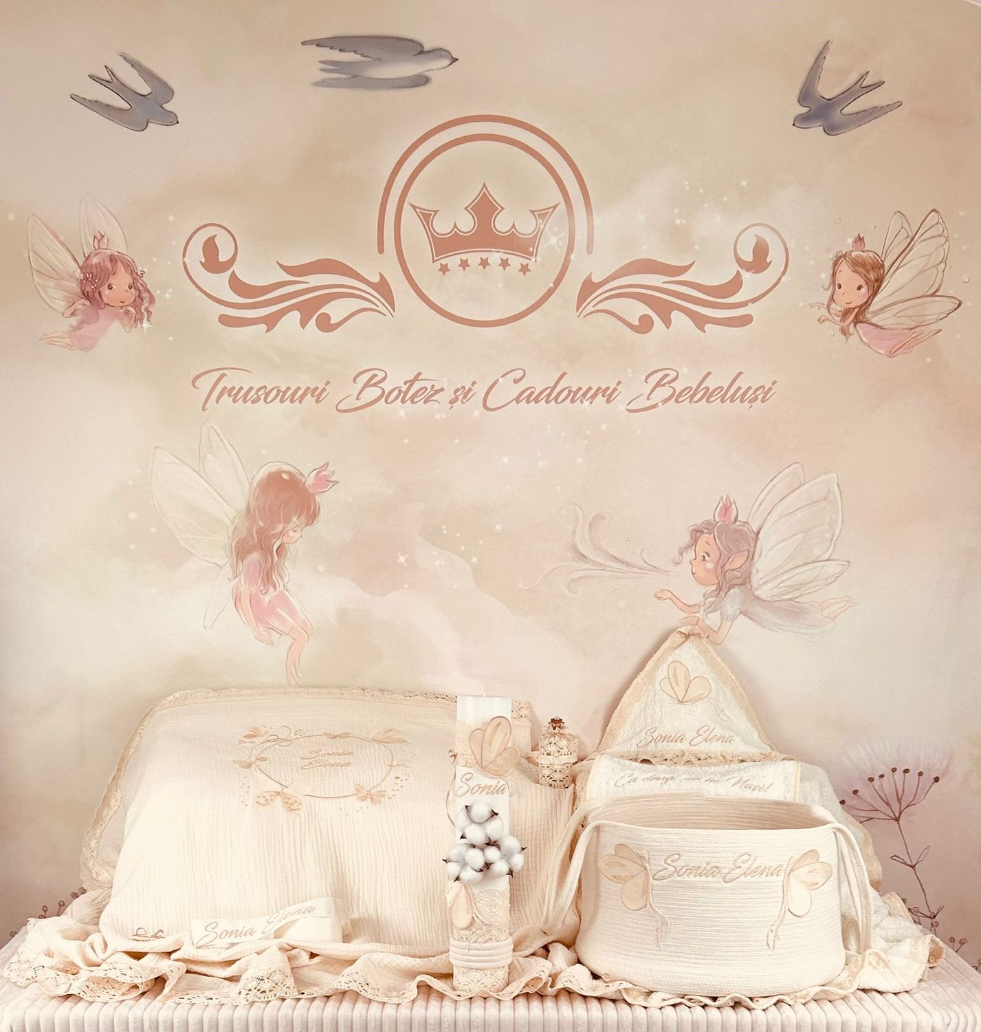 Trusou Botez Muselina Fluturi Ivory - Set Biserica Premium