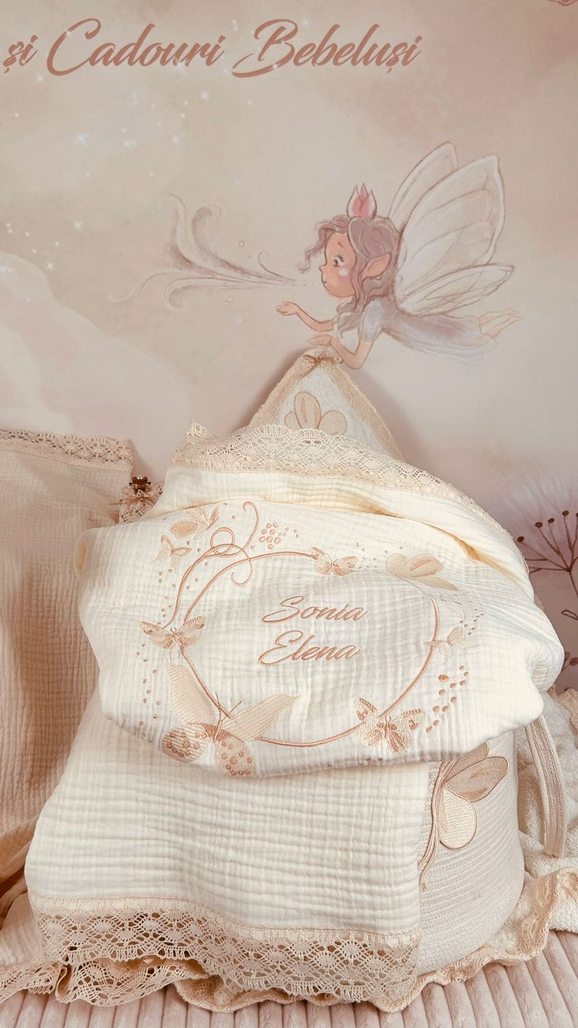 Trusou Botez Muselina Fluturi Ivory - Set Biserica Premium