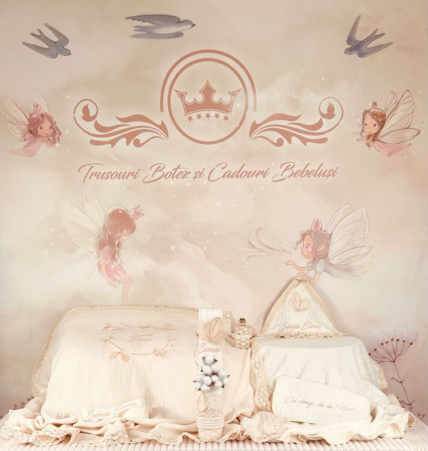 Trusou Botez Muselina Fluturi Ivory - Set Biserica Premium