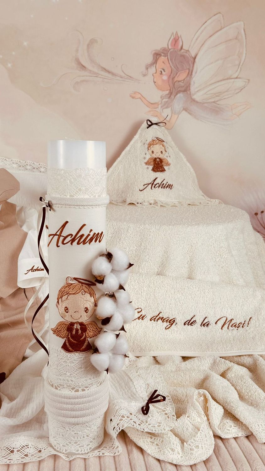 Trusou Botez Muslin Ingeras Maro  - Set Biserica Premium