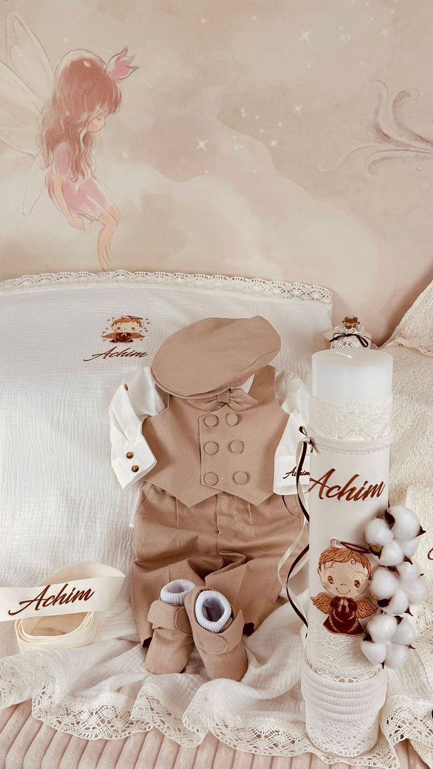 Trusou Botez Muslin Ingeras Maro  - Set Biserica Premium