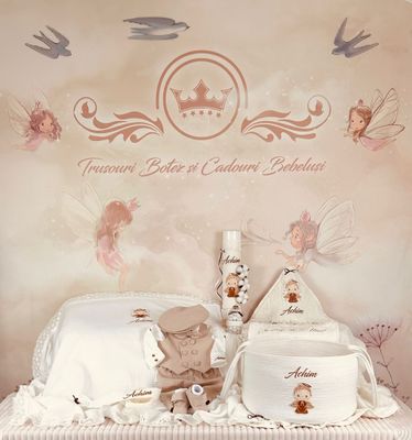 Trusou Botez Muslin Ingeras Maro  - Set Biserica Premium
