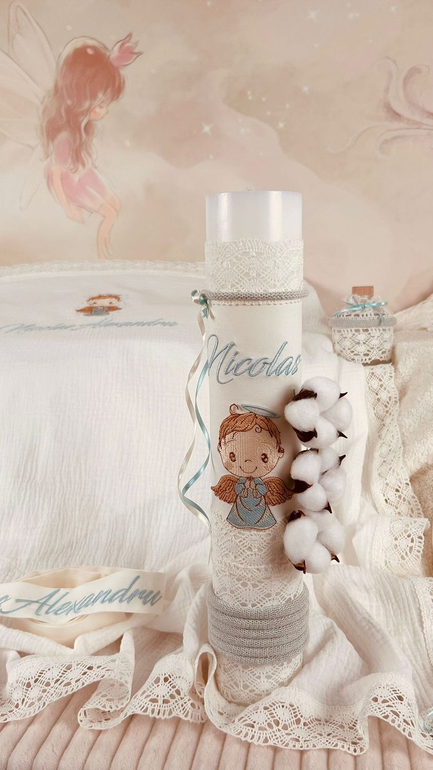 Trusou Botez Personalizat Ingeras Aqua - Set Biserica Premium