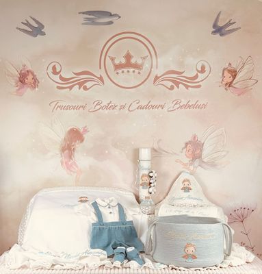 Trusou Botez Personalizat Ingeras Aqua - Set Biserica Premium