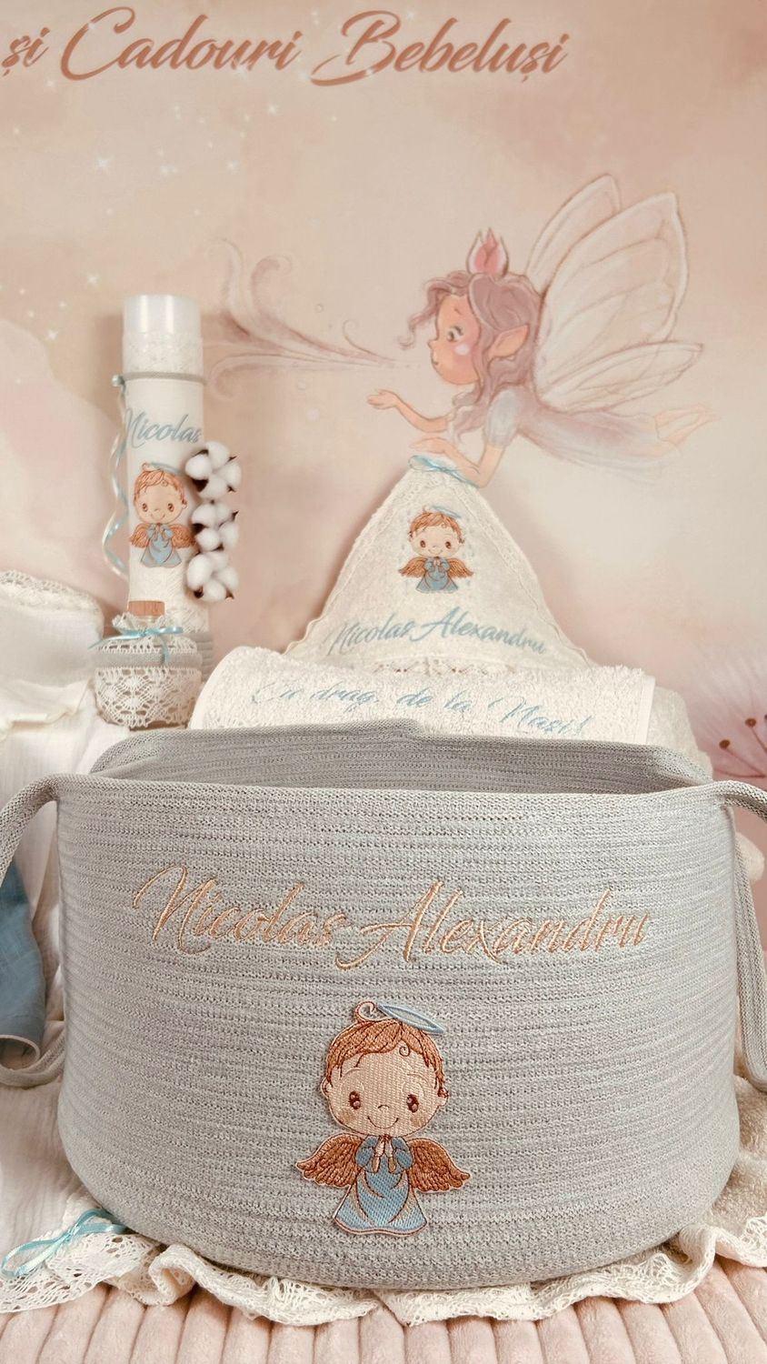 Trusou Botez Personalizat Ingeras Aqua - Set Biserica Premium