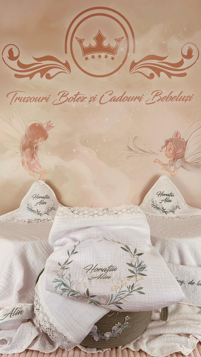 Trusou Botez Muslin Eucalipt nou - Set Biserica Premium