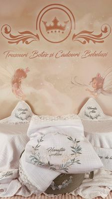 Trusou Botez Muslin Eucalipt nou - Set Biserica Premium