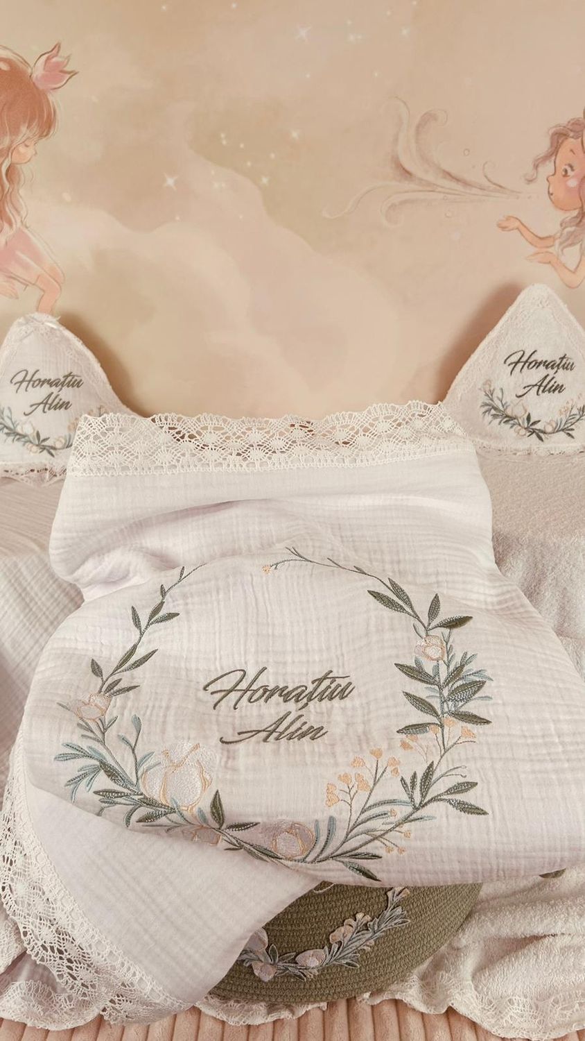 Trusou Botez Muslin Eucalipt nou - Set Biserica Premium
