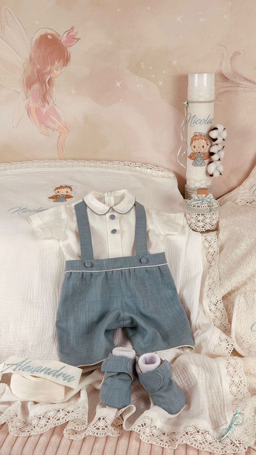 Trusou Botez Personalizat Ingeras Aqua - Set Biserica Premium