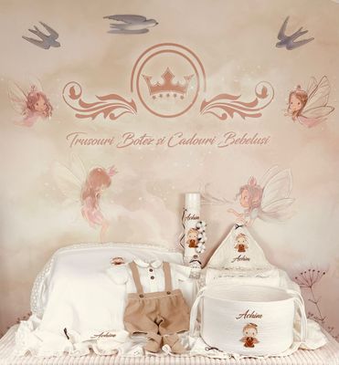 Trusou Botez Personalizat Ingeras Bej - Set Biserica Premium