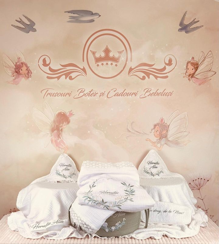 Trusou Botez Muslin Eucalipt nou - Set Biserica Premium