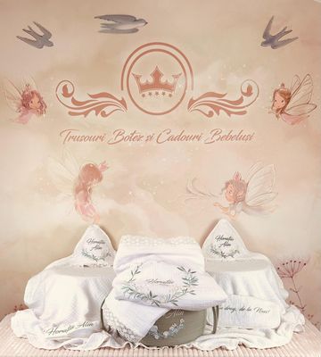 Trusou Botez Muslin Eucalipt nou - Set Biserica Premium