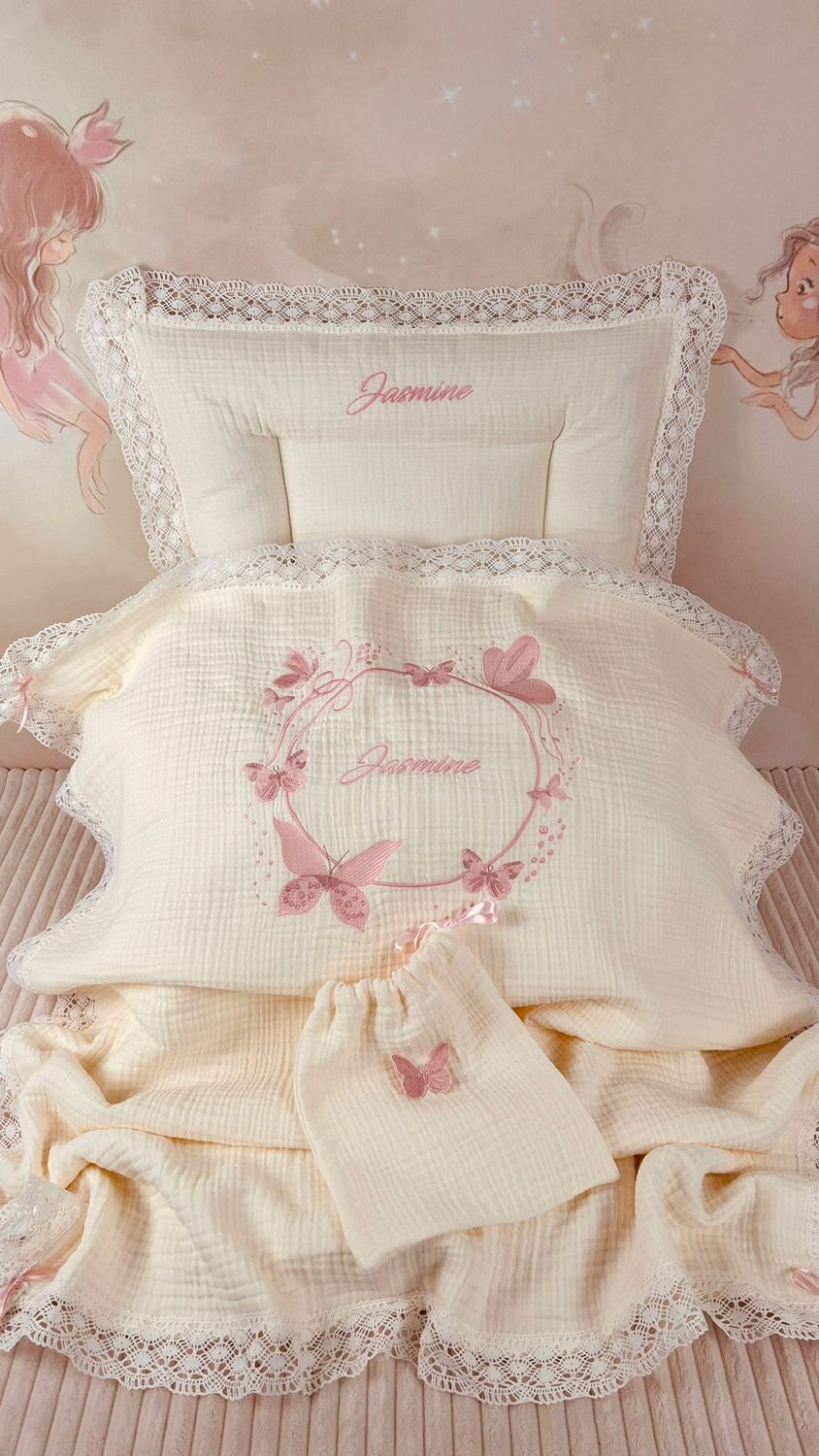 Set Cadou Botez Muselina Fluturi