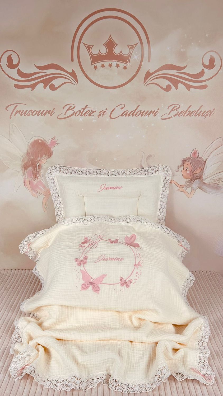 Set Cadou Botez Muselina Fluturi