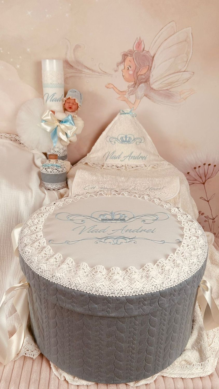 Trusou Botez Personalizat Muselina Regal - Set Biserica Premium