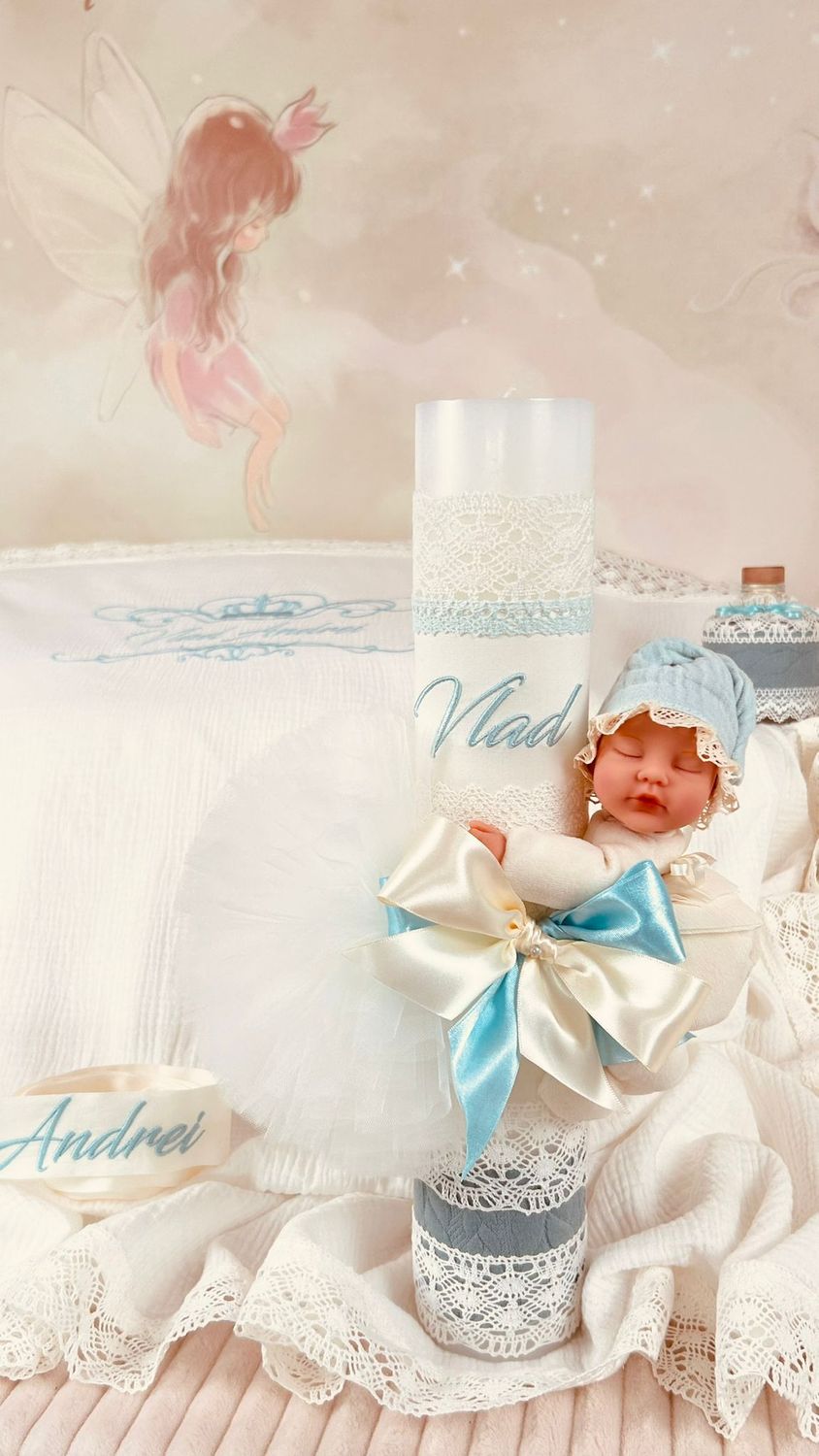 Trusou Botez Personalizat Muselina Regal - Set Biserica Premium