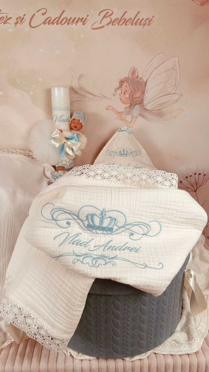 Trusou Botez Personalizat Muselina Regal - Set Biserica Premium