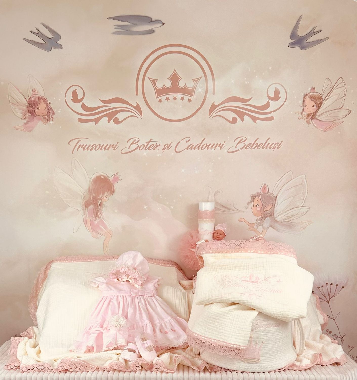 Trusou Botez Muselina Regal Roz set biserica PremiumMax
