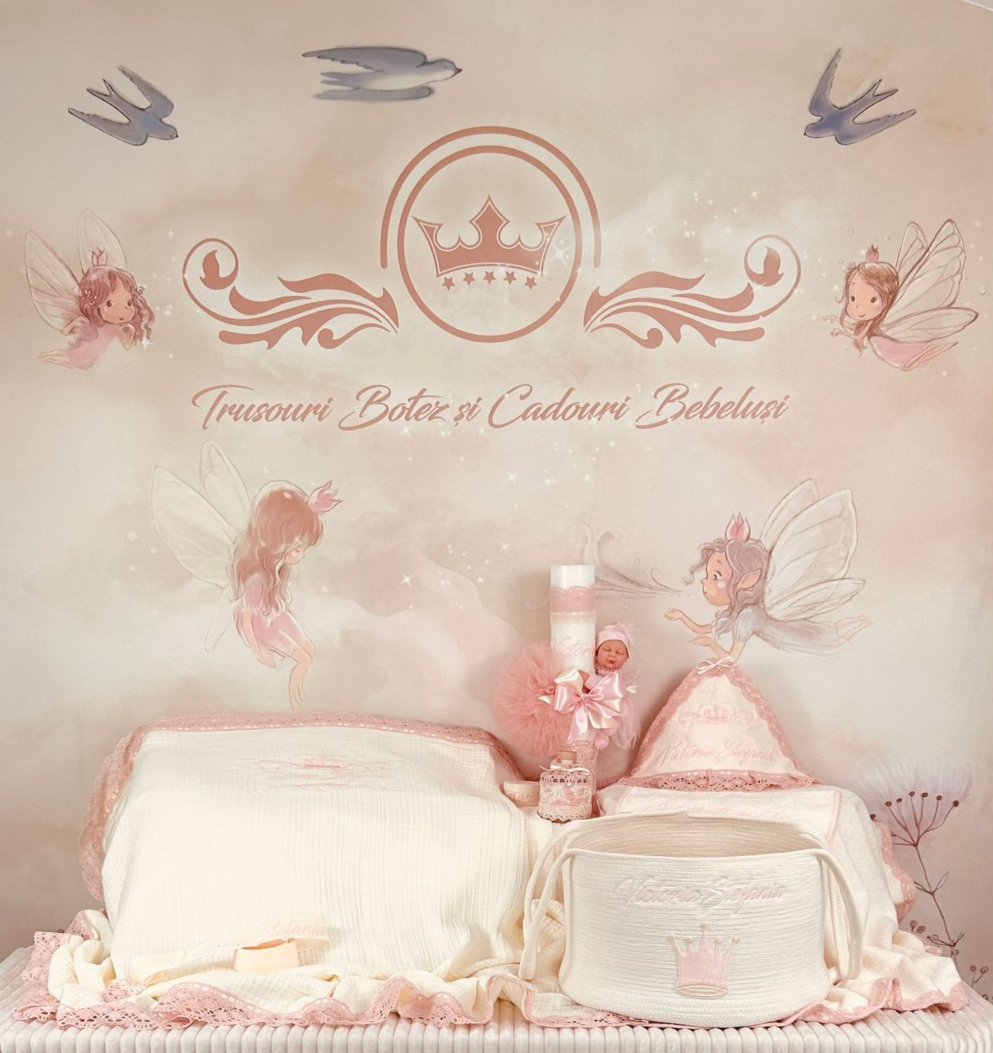 Trusou Botez Muselina Regal Roz set biserica PremiumMax