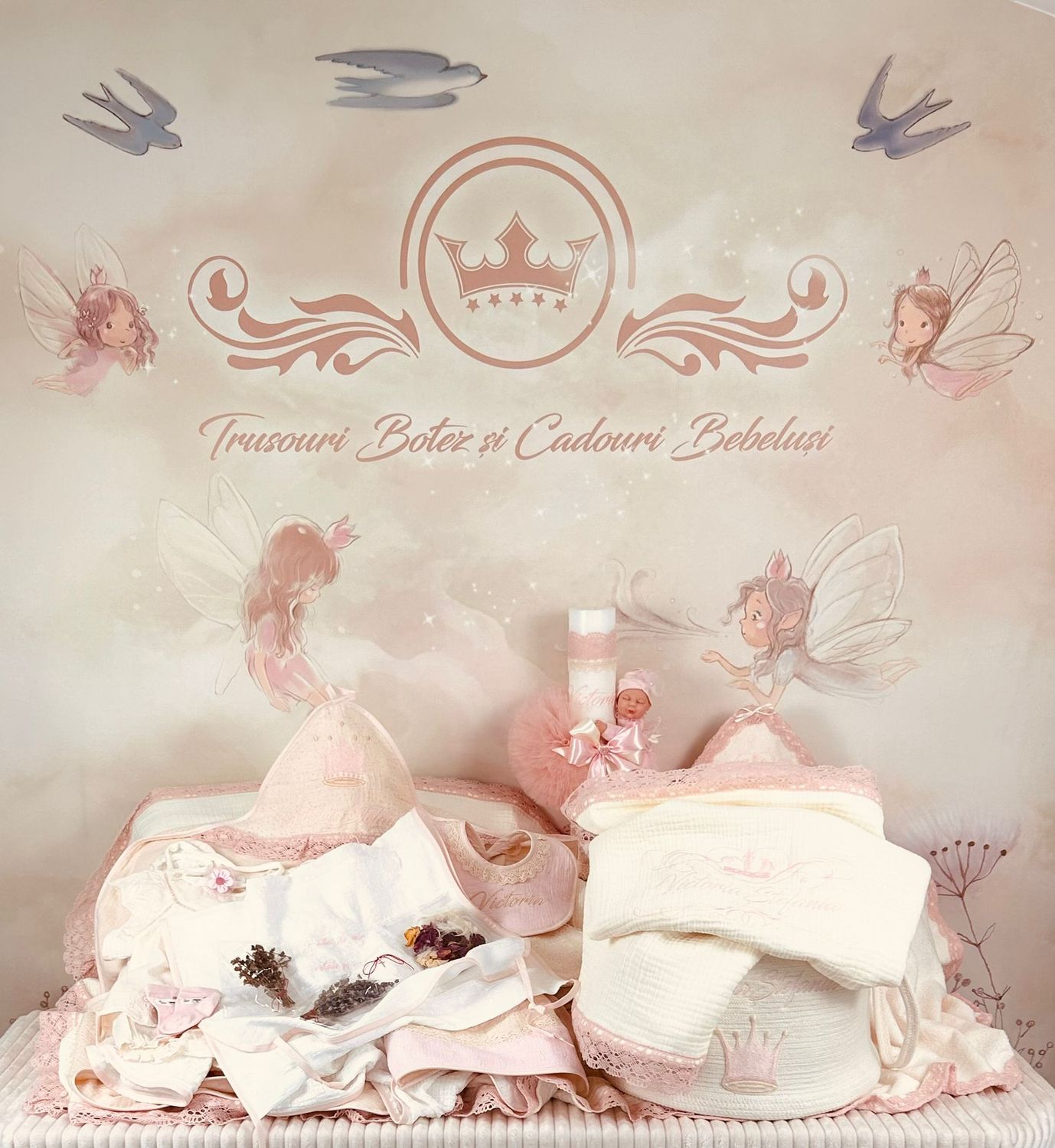 Trusou Botez Muselina Regal Roz set biserica PremiumMax