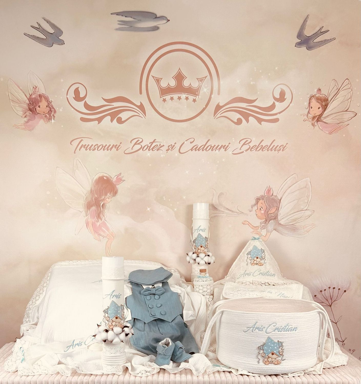 Trusou Botez Muselina Urs cu Stea set biserica Premium